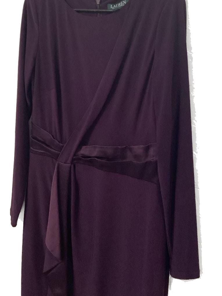 Lauren Ralph Lauren Purple Faux Wrap Sheath Dress with Satin Waist Size 8 3