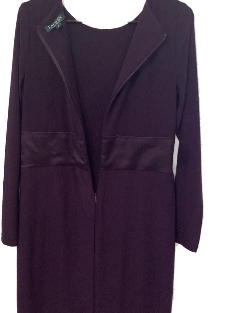Lauren Ralph Lauren Purple Faux Wrap Sheath Dress with Satin Waist Size 8 5