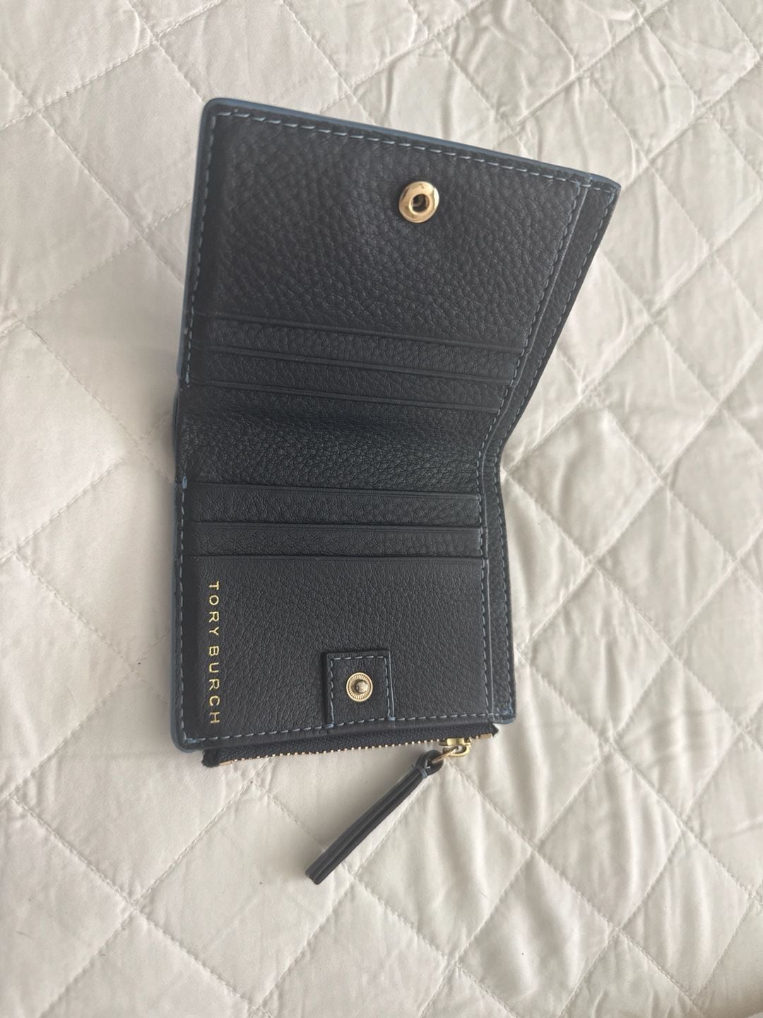Tory Burch Emerson Mini Bifold Wallet Blue Pebbled Leather 3