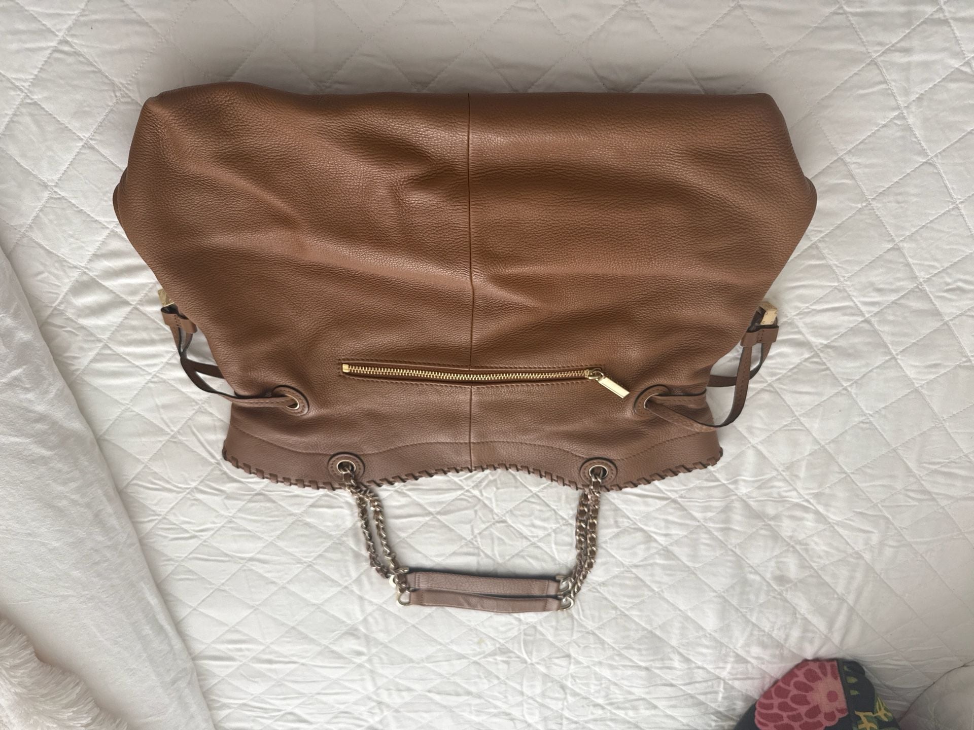 Tory Burch Marion Slouchy Tote Brown Pebbled Leather Chain Shoulder Bag 4