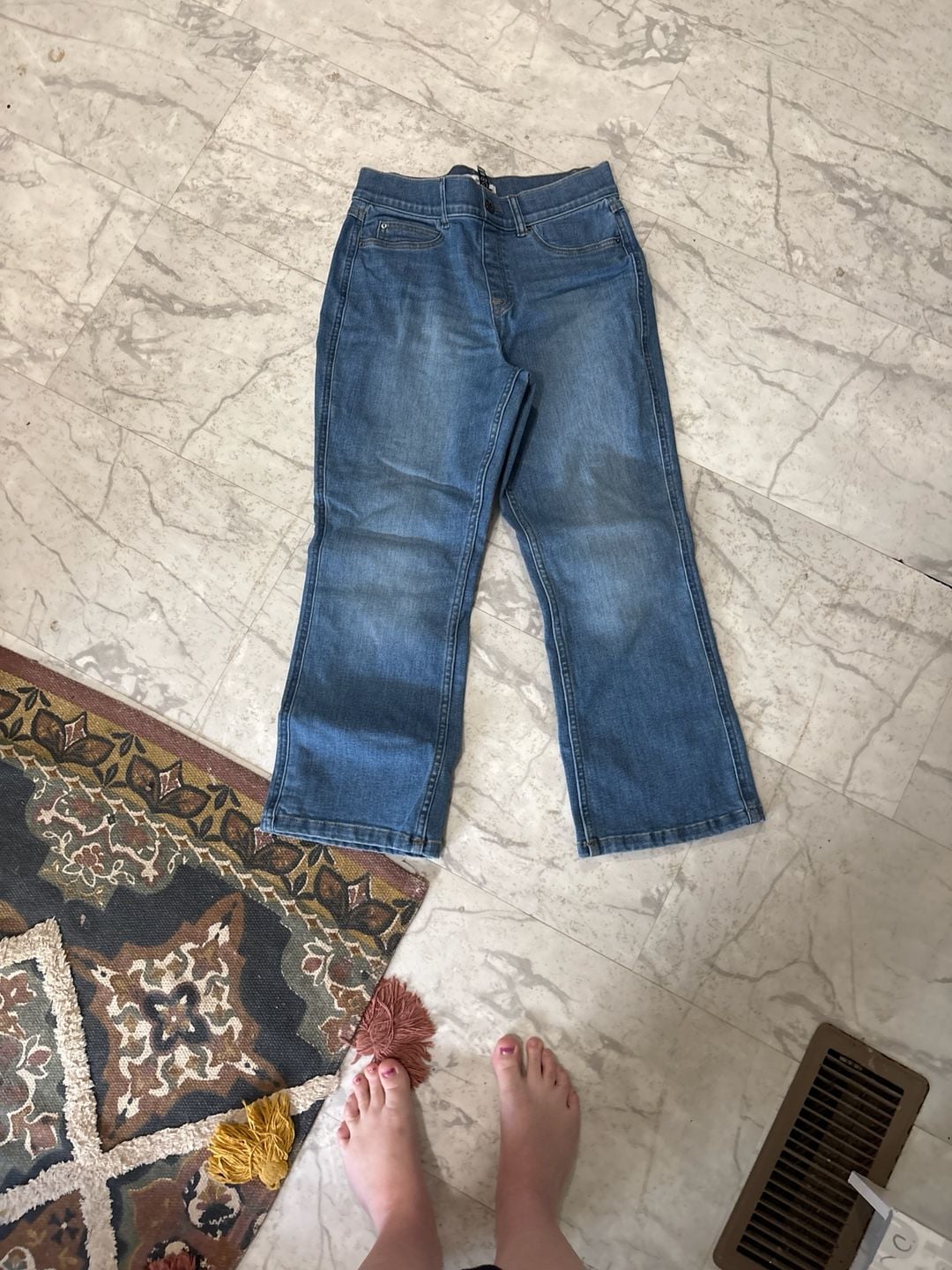 Spanx Pull-On High Waist Flare Jeans Size L Medium Wash Blue 1