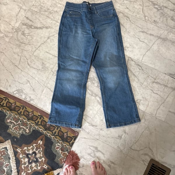 Spanx Pull-On High Waist Flare Jeans Size L Medium Wash Blue