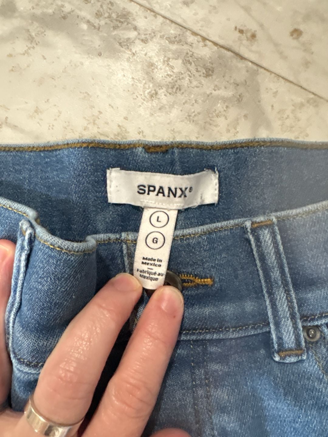 Spanx Pull-On High Waist Flare Jeans Size L Medium Wash Blue 2
