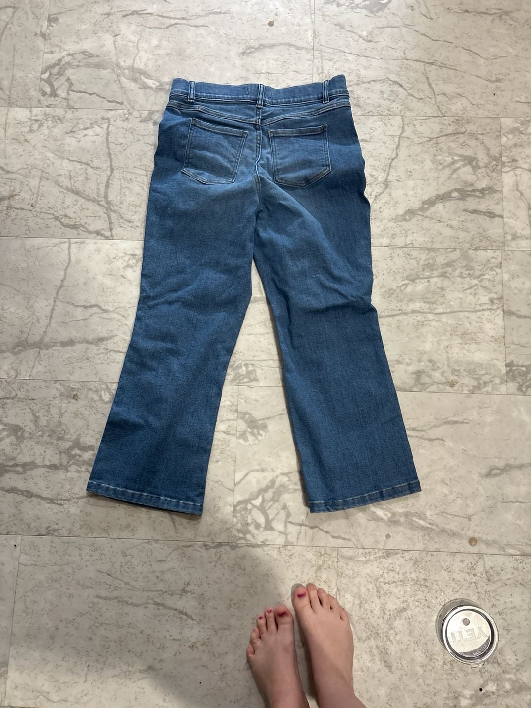 Spanx Pull-On High Waist Flare Jeans Size L Medium Wash Blue 3