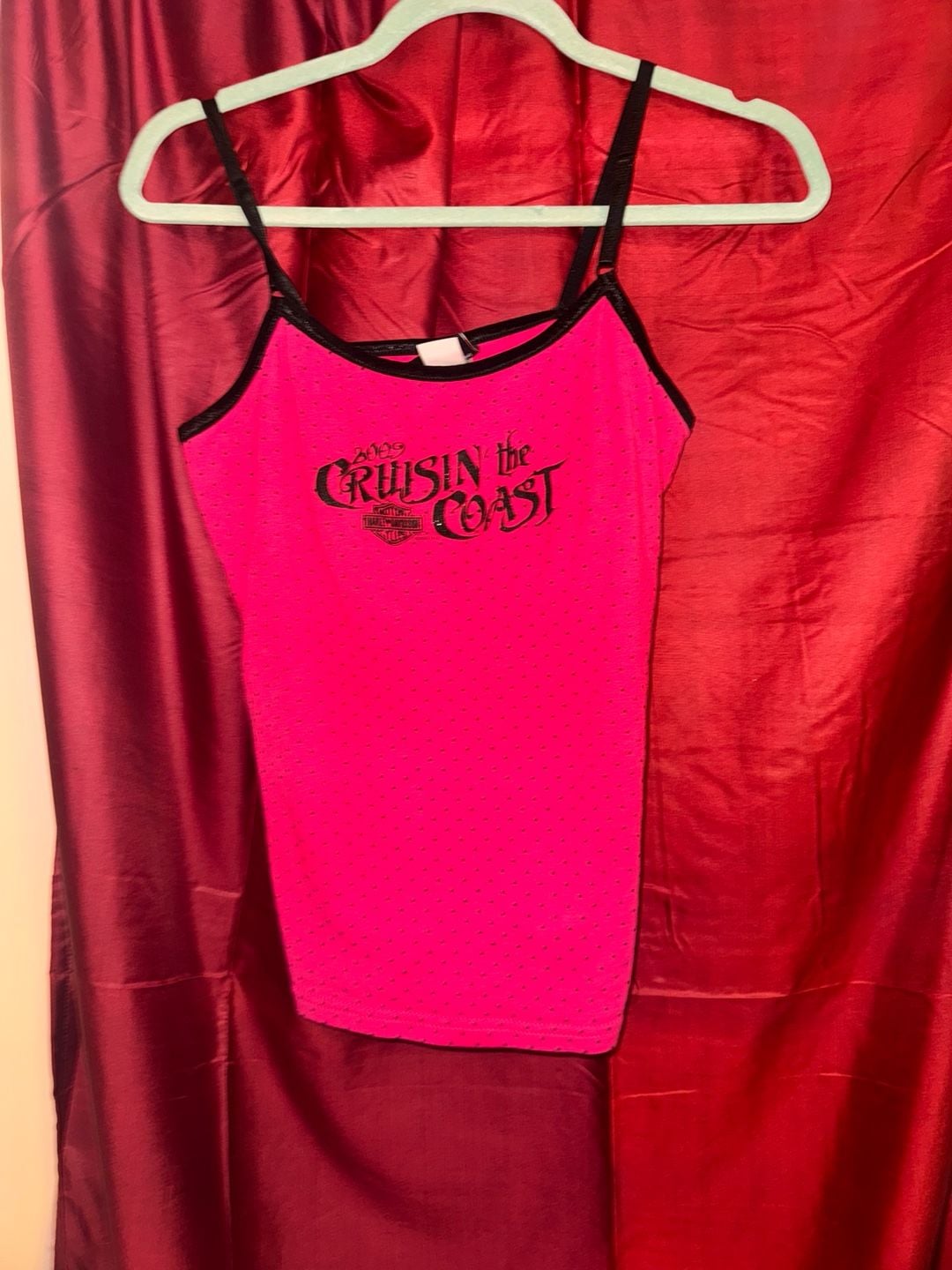 Harley-Davidson 2009 Cruisin' the Coast Pink Polka Dot Cami Tank Top Size L 2