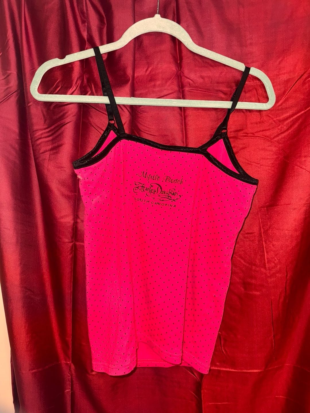 Harley-Davidson 2009 Cruisin' the Coast Pink Polka Dot Cami Tank Top Size L 3
