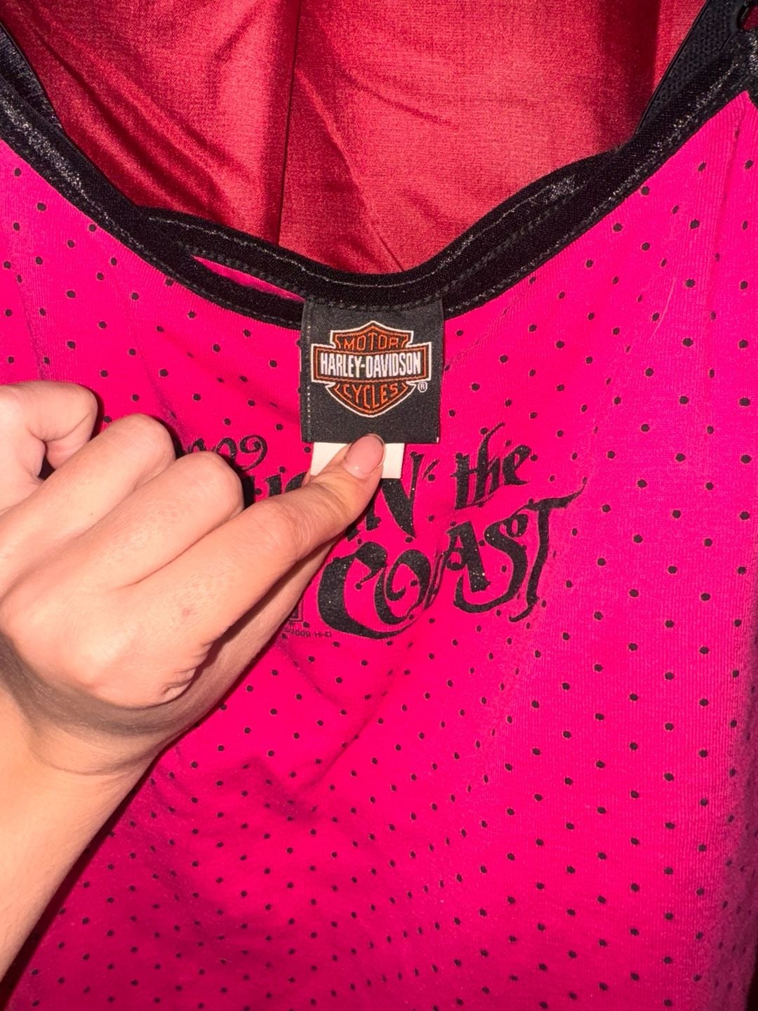 Harley-Davidson 2009 Cruisin' the Coast Pink Polka Dot Cami Tank Top Size L 4