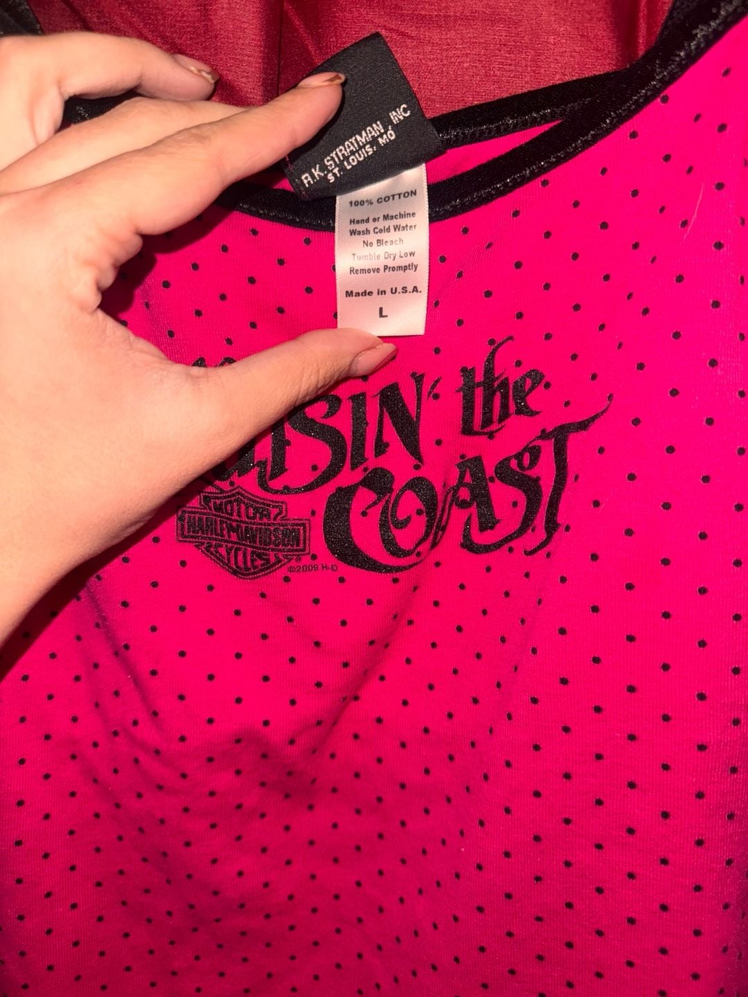 Harley-Davidson 2009 Cruisin' the Coast Pink Polka Dot Cami Tank Top Size L 5