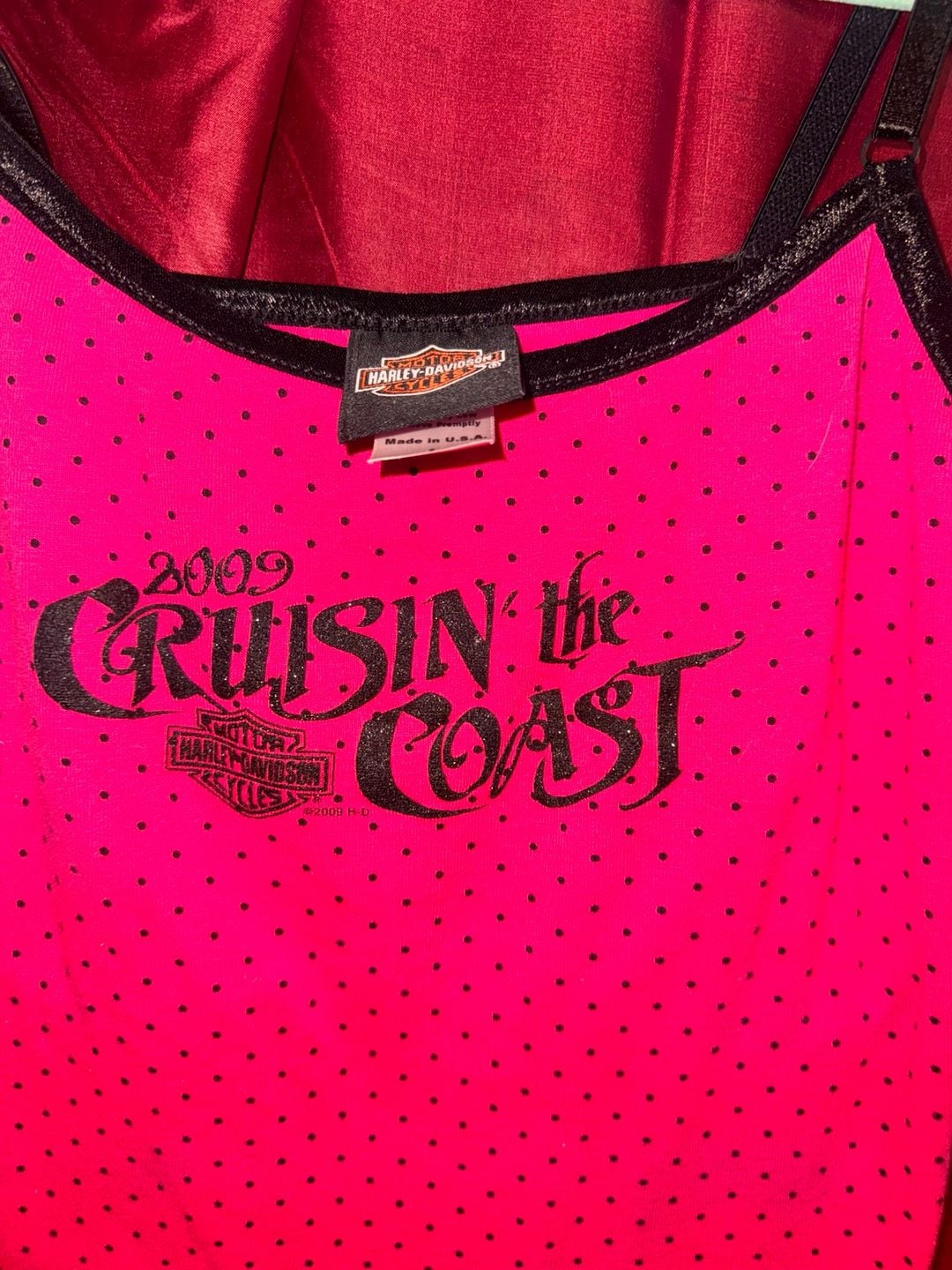 Harley-Davidson 2009 Cruisin' the Coast Pink Polka Dot Cami Tank Top Size L 6