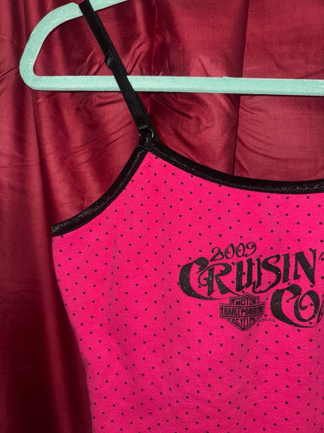 Harley-Davidson 2009 Cruisin' the Coast Pink Polka Dot Cami Tank Top Size L 8