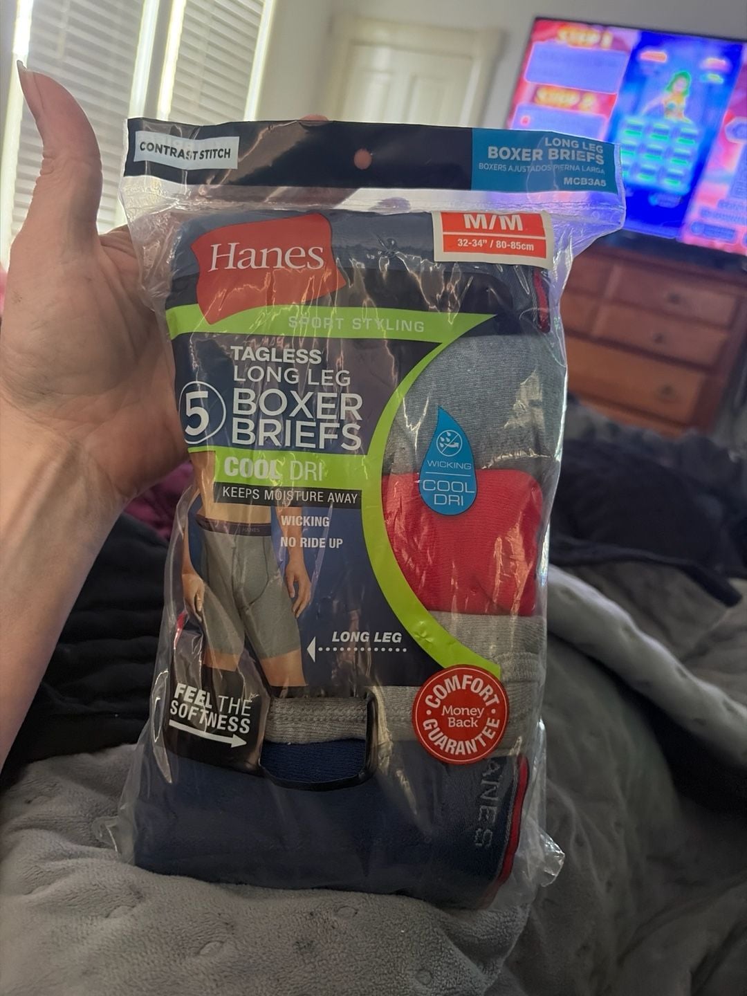 Hanes Men's Tagless Long Leg Boxer Briefs Cool Dri 5-Pack Size Medium 1