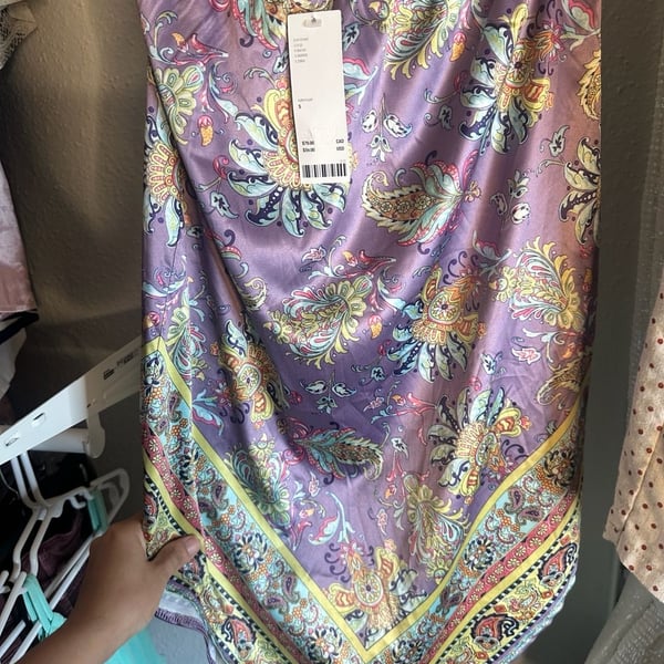 Urban Outfitters Lavender Satin Paisley Handkerchief Hem Skirt with Li – ,