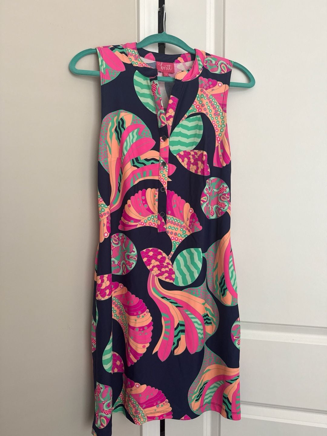 Britt Ryan Sleeveless Abstract Shell Print Shift Dress Size S 1