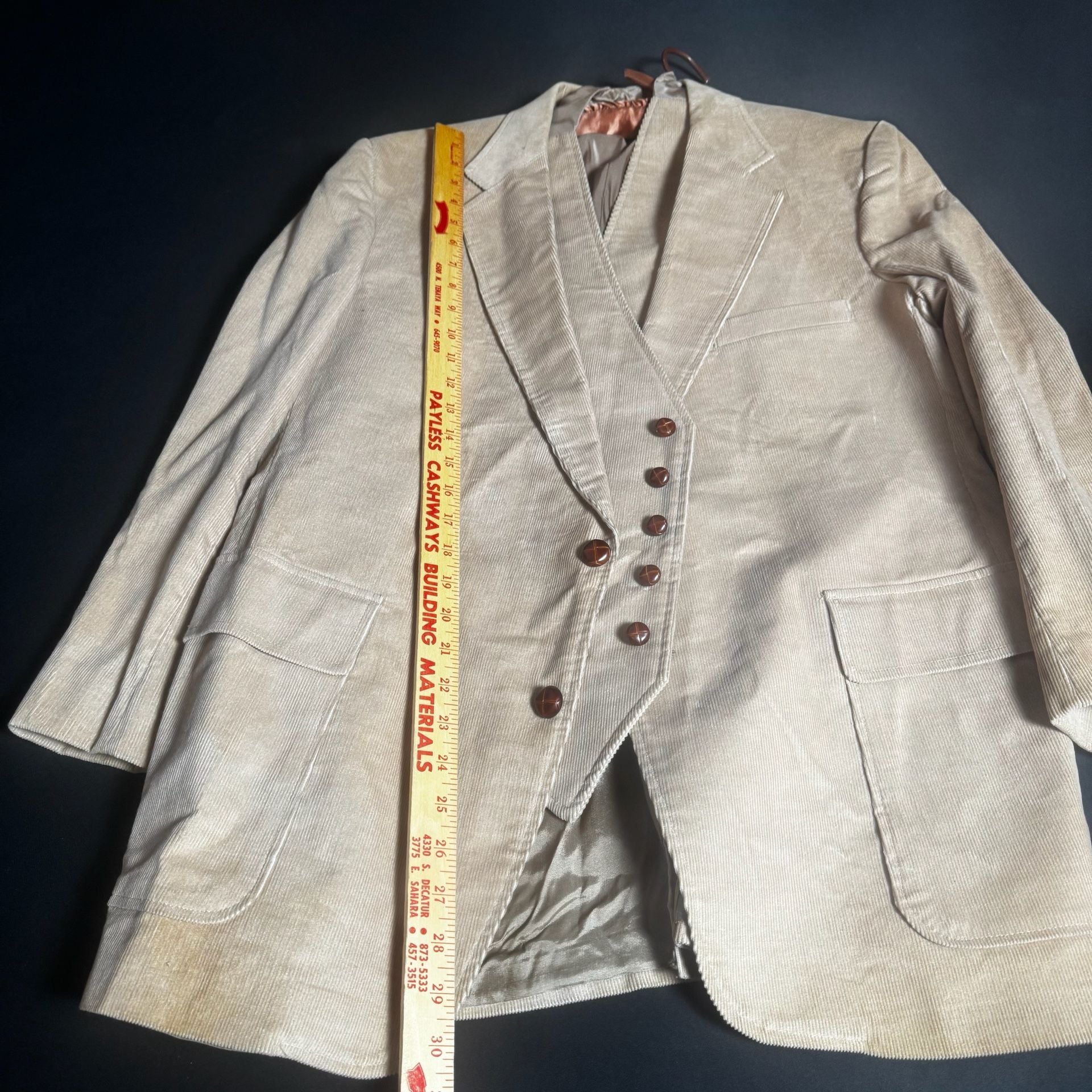 Vintage Levi's Menswear Corduroy Blazer and Vest Set 46R Tan with Elbow Patches 2