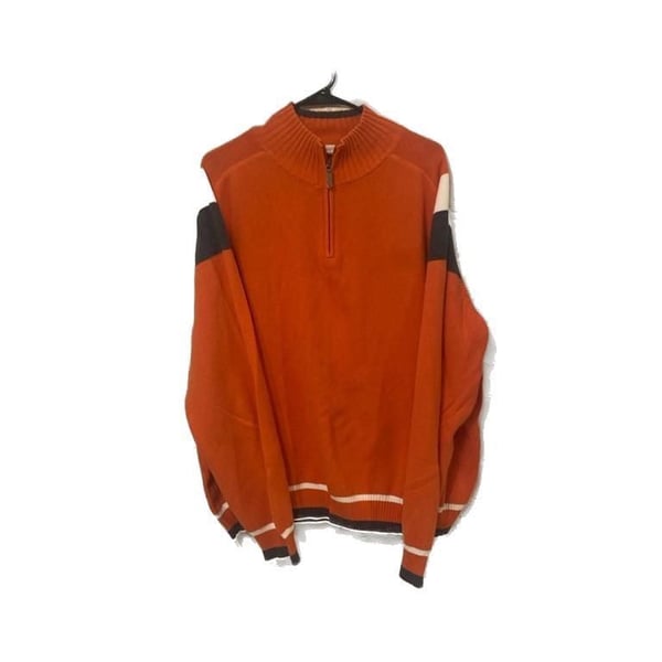 Eddie Bauer Men's Orange Colorblock 1/4 Zip Cotton Sweater Size XXL