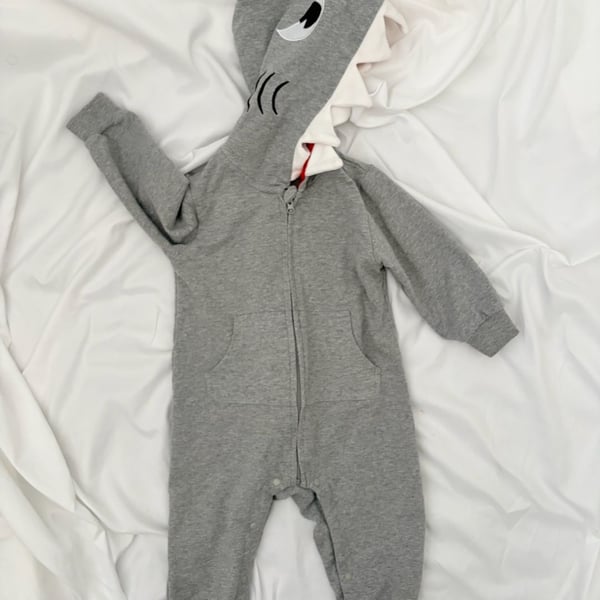 PatPat Baby Shark Hooded Romper Jumpsuit Size 90