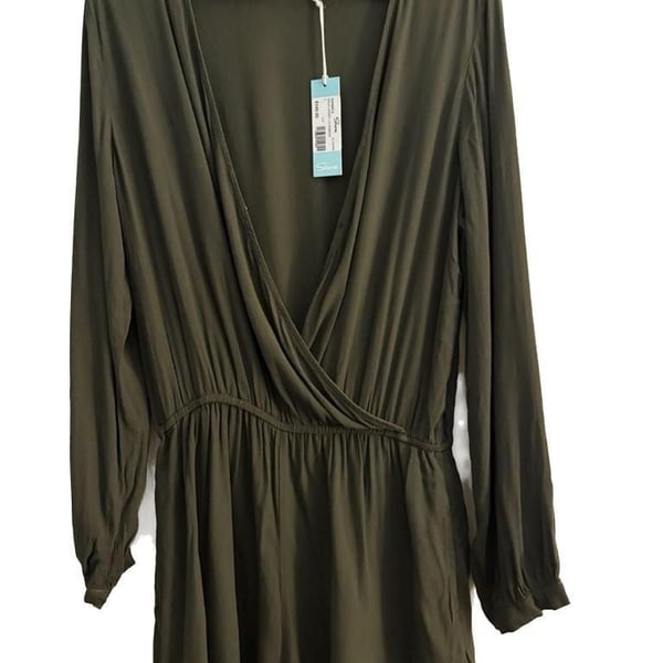 Shore Solid Lindsey Long Sleeve Romper Juniper Green Size L