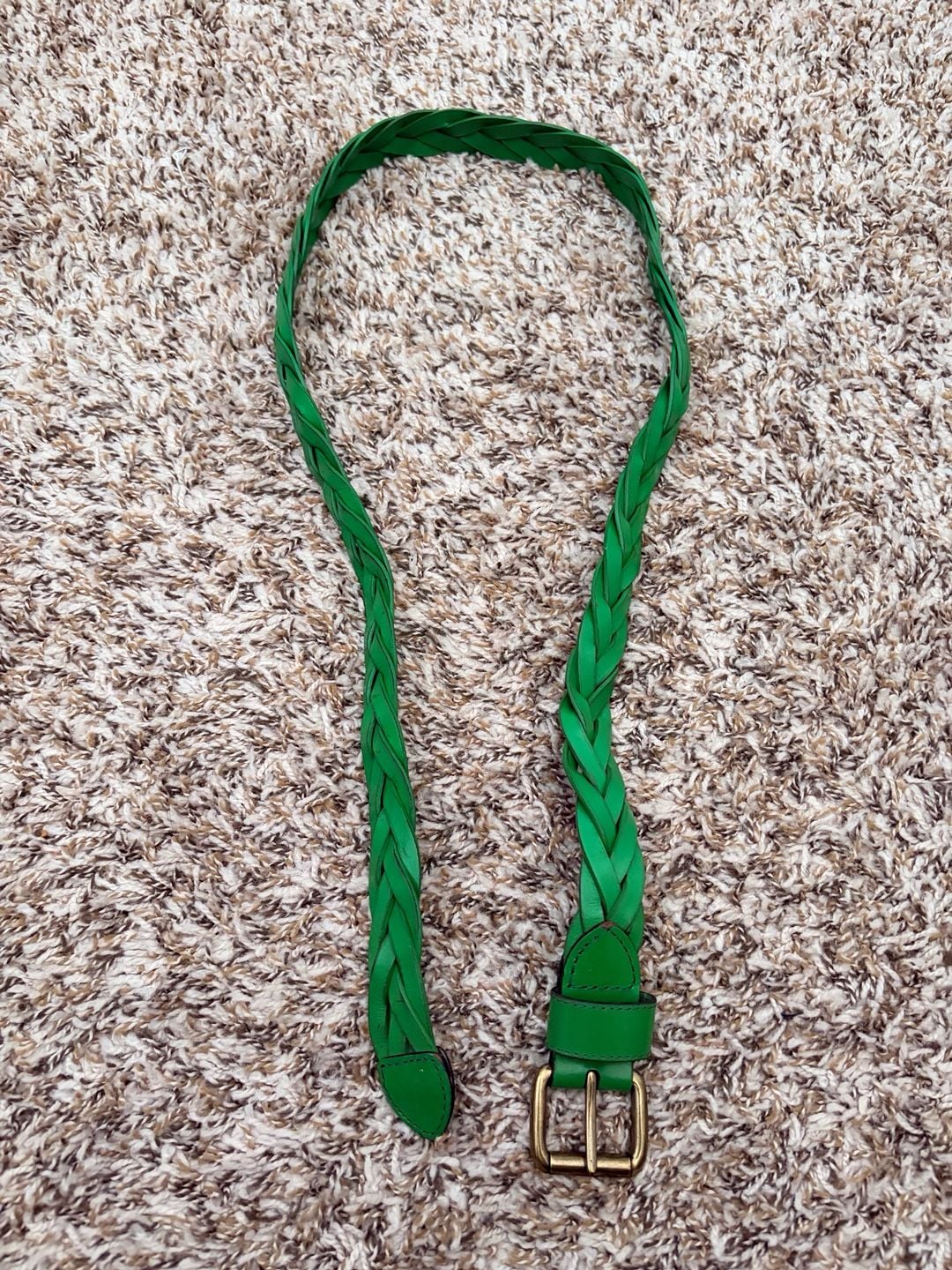 Women's Fern Green Woven Braided Leather Belt Size Small Brass Buckle 1