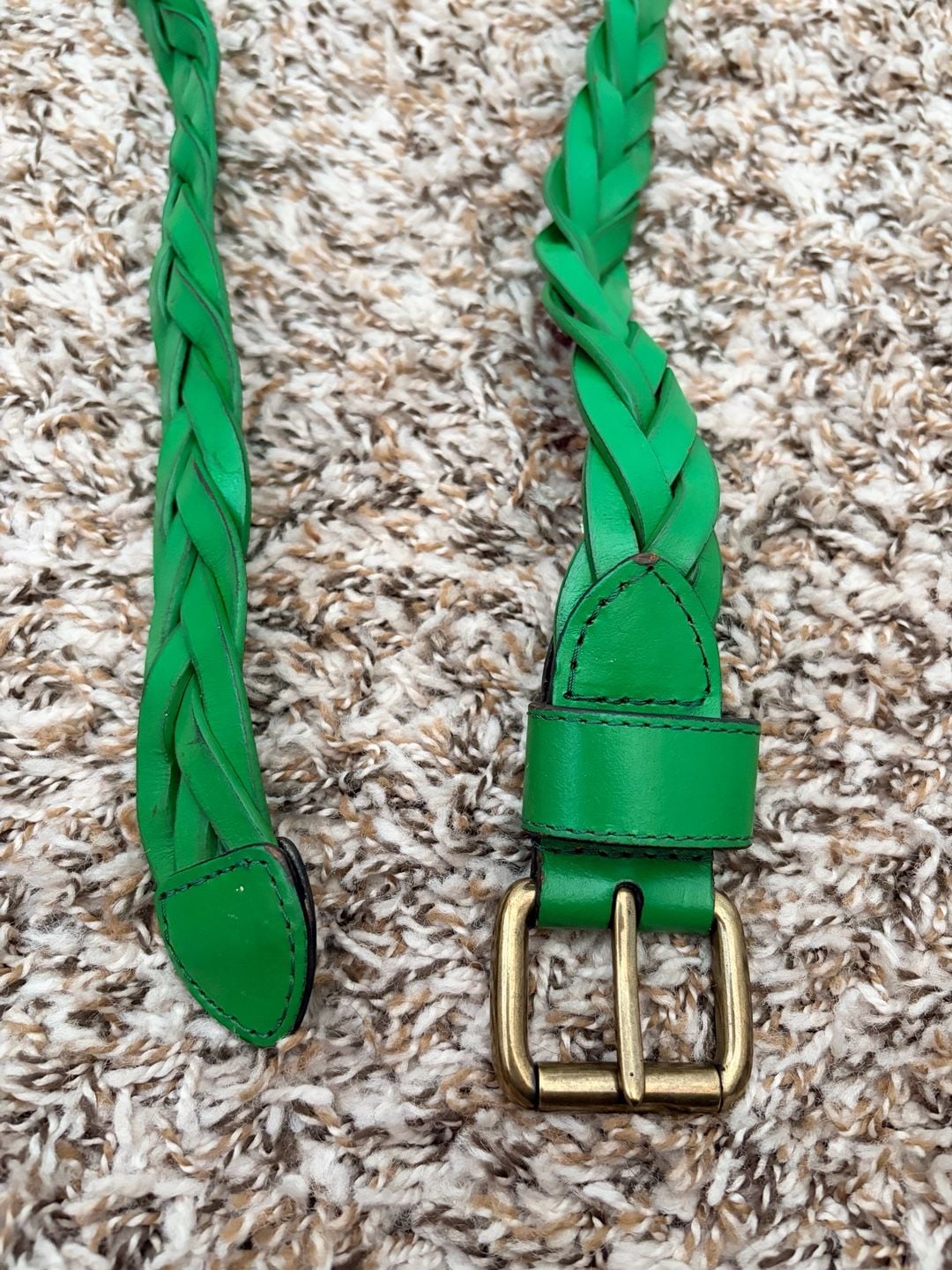 Women's Fern Green Woven Braided Leather Belt Size Small Brass Buckle 2