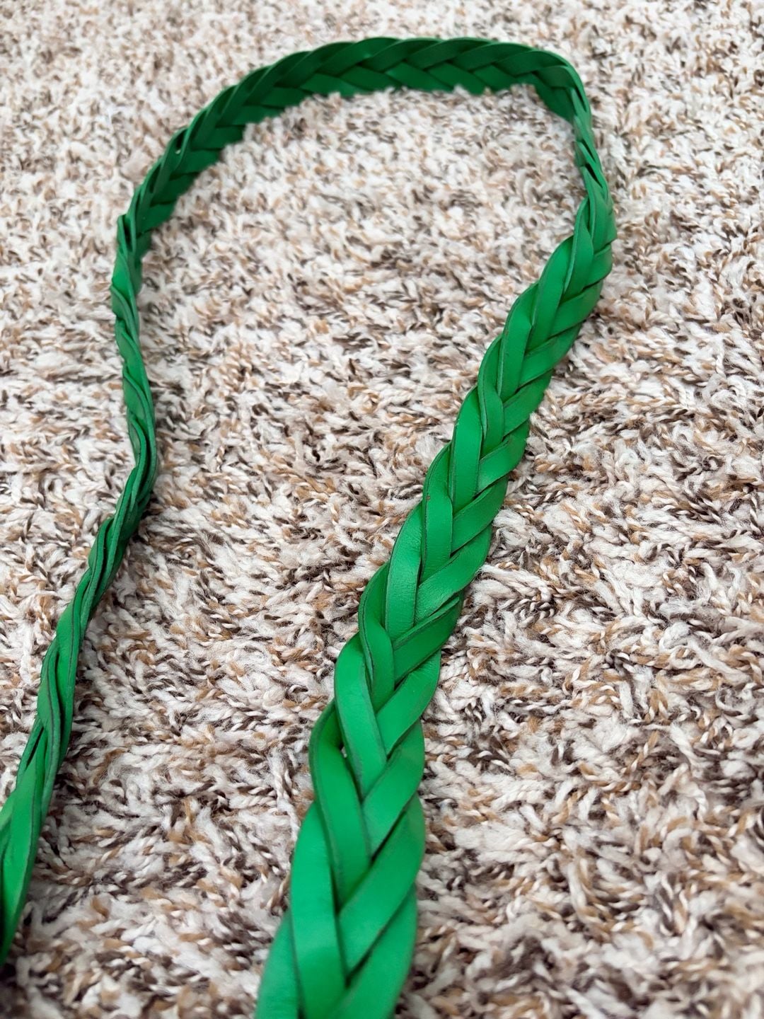 Women's Fern Green Woven Braided Leather Belt Size Small Brass Buckle 3