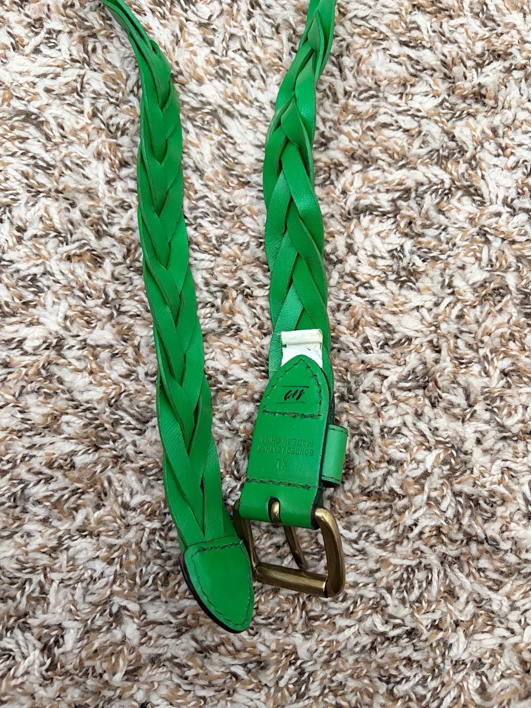 Women's Fern Green Woven Braided Leather Belt Size Small Brass Buckle 4