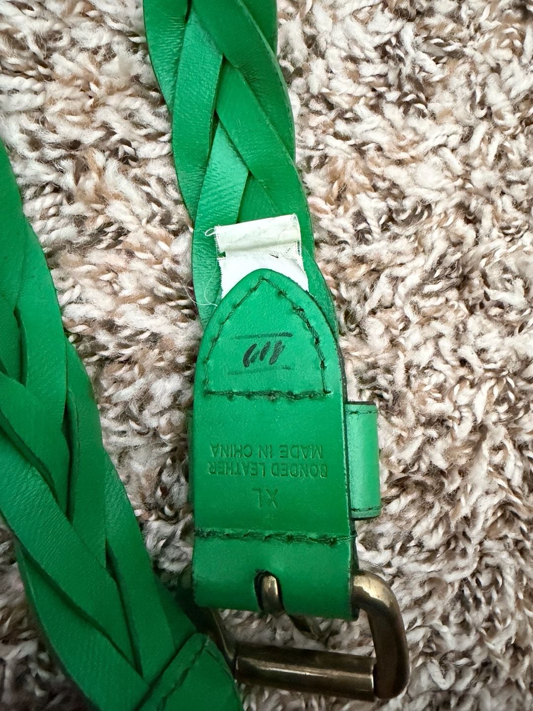 Women's Fern Green Woven Braided Leather Belt Size Small Brass Buckle 5