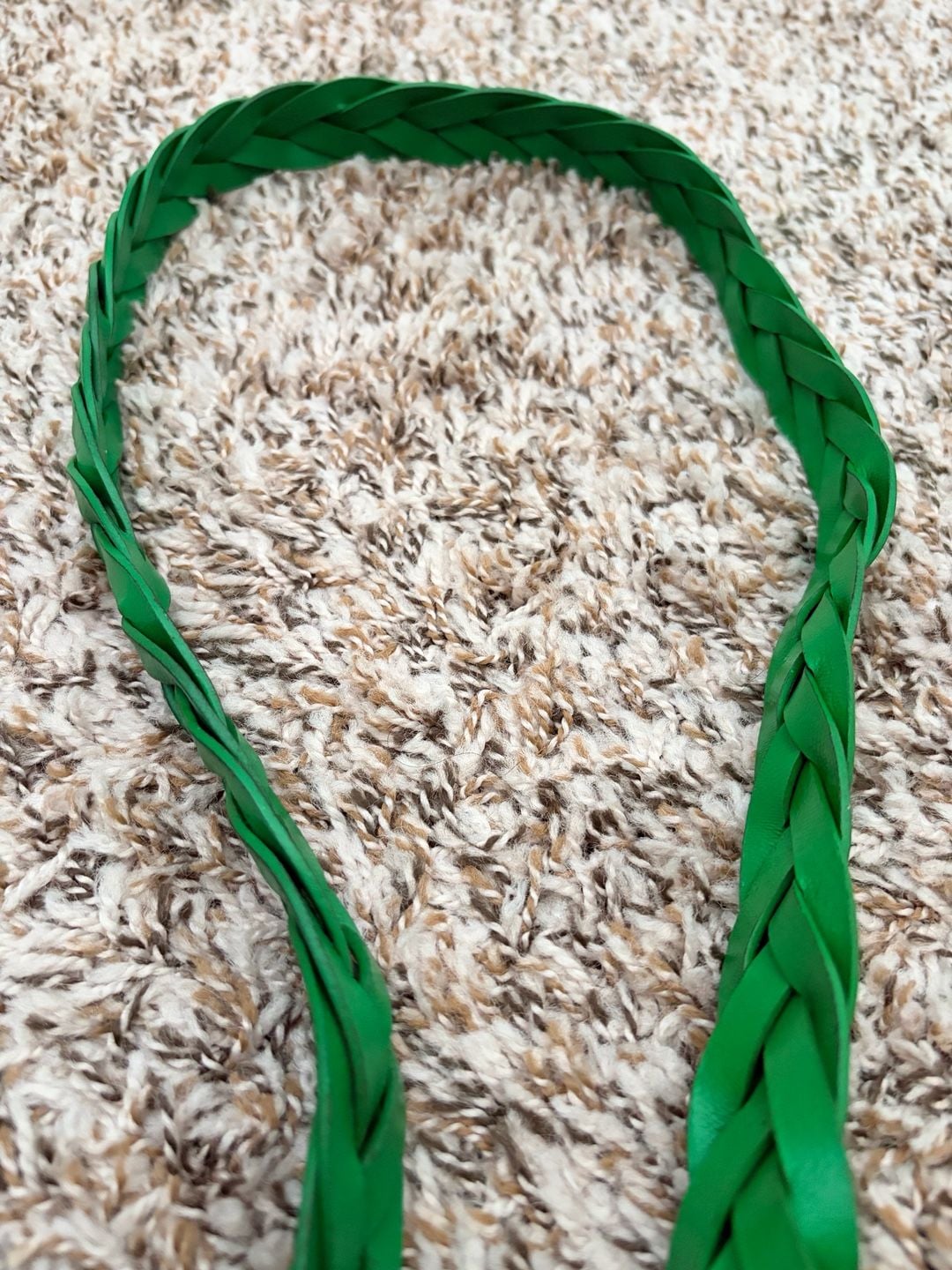 Women's Fern Green Woven Braided Leather Belt Size Small Brass Buckle 6