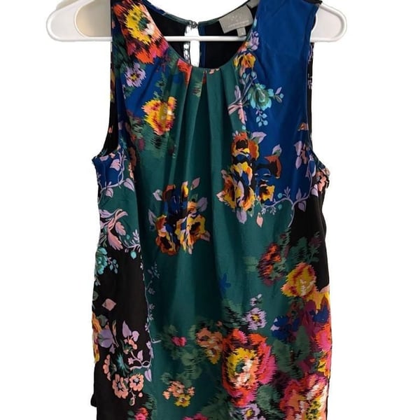 Vanessa Virginia by Anthropologie Floral Pleated Sleeveless Top Size M