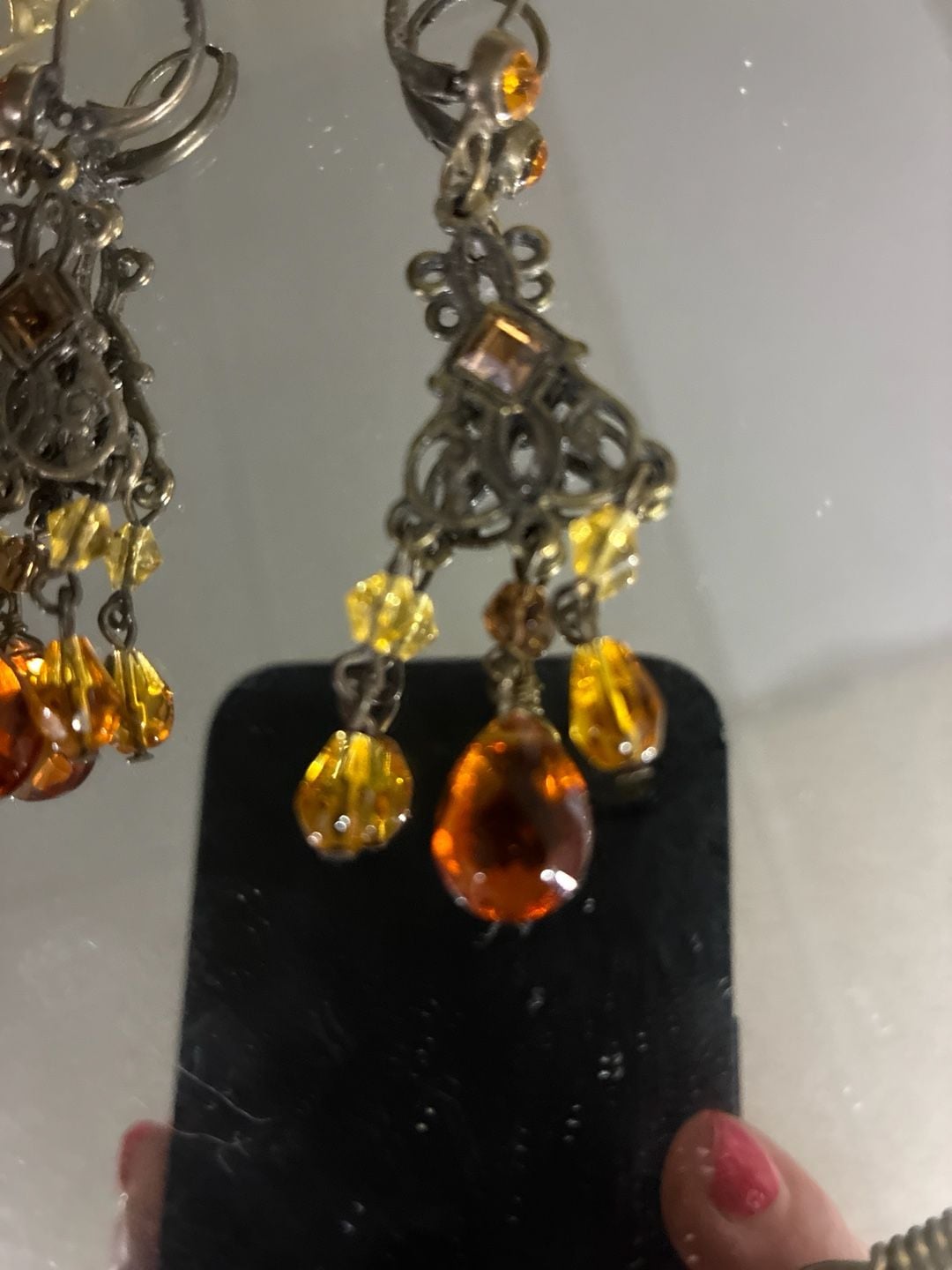Sweet Romance Amber Crystal Victorian Style Filigree Chandelier Leverback Earrings 2