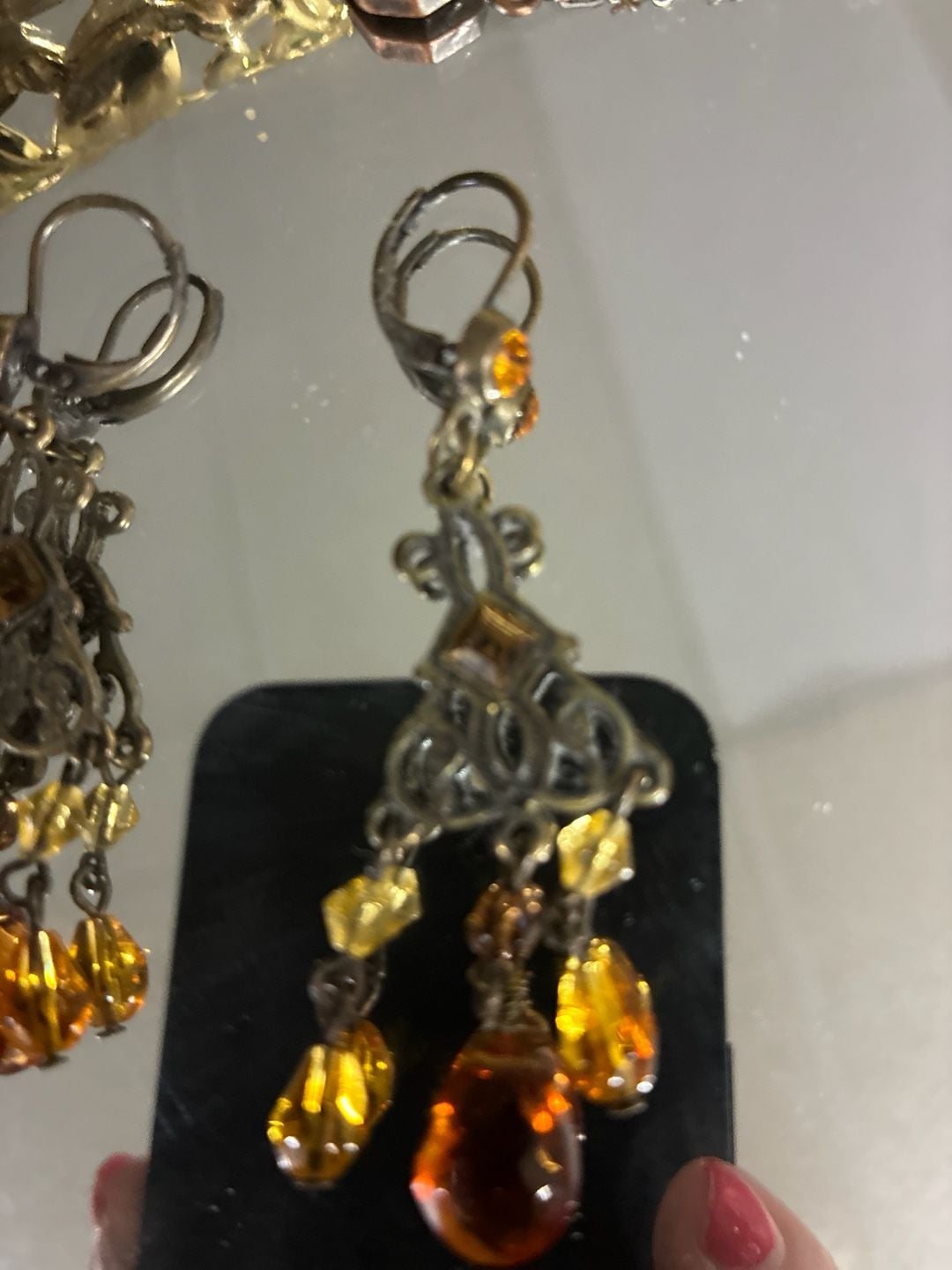 Sweet Romance Amber Crystal Victorian Style Filigree Chandelier Leverback Earrings 3