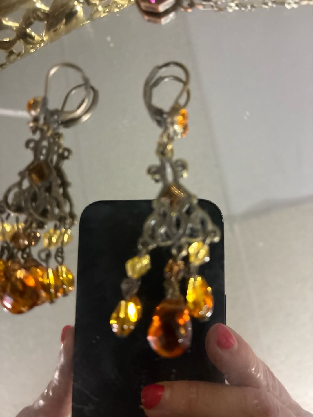 Sweet Romance Amber Crystal Victorian Style Filigree Chandelier Leverback Earrings 4