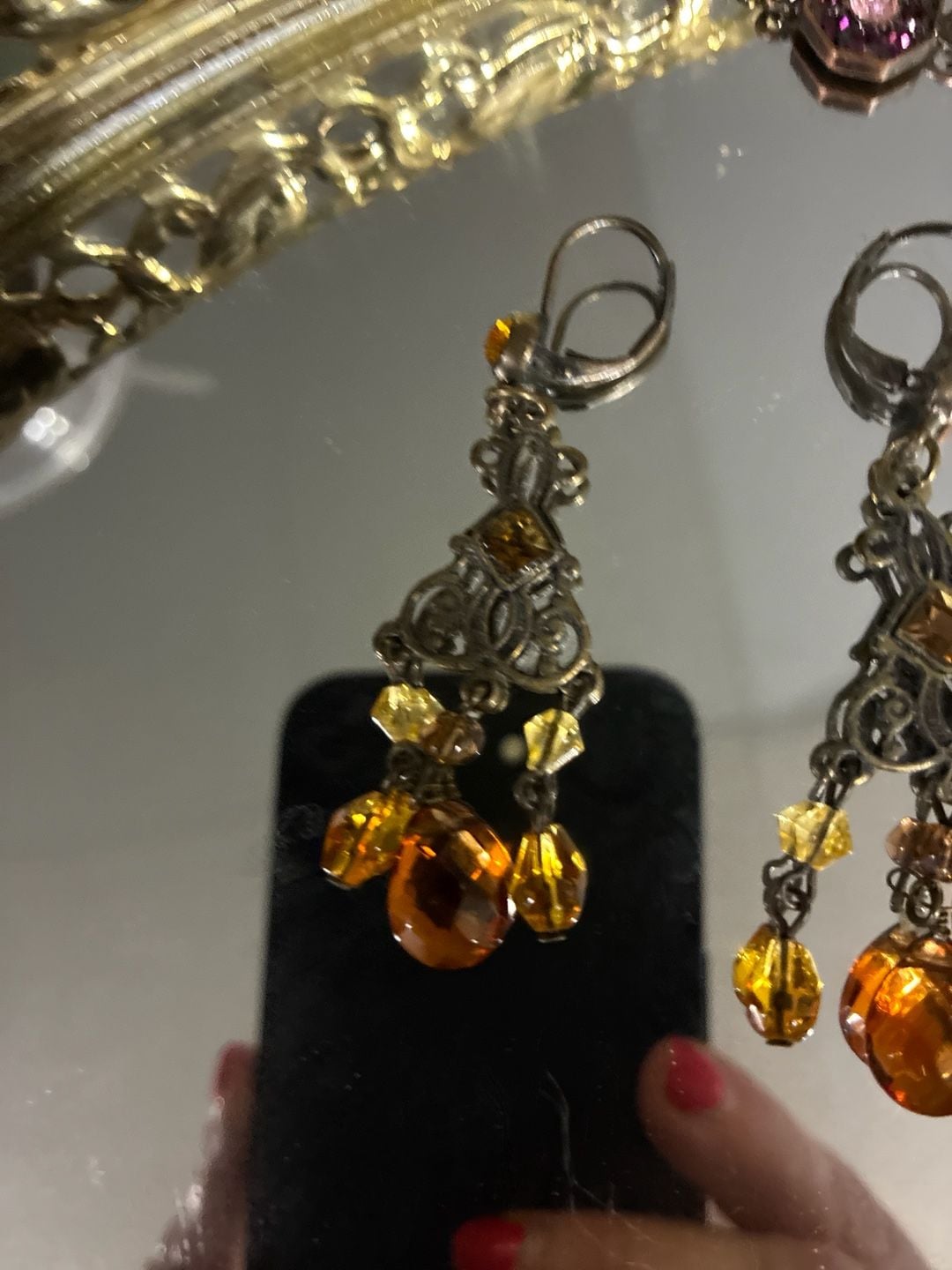 Sweet Romance Amber Crystal Victorian Style Filigree Chandelier Leverback Earrings 5