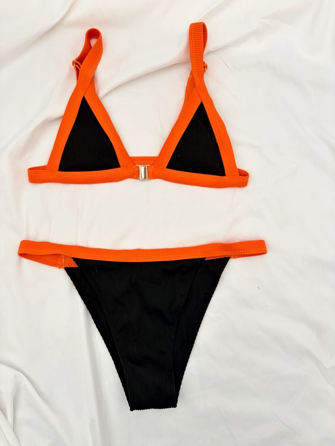 Zaful Ribbed Contrast Trim Triangle Bikini Set Size US 6 1