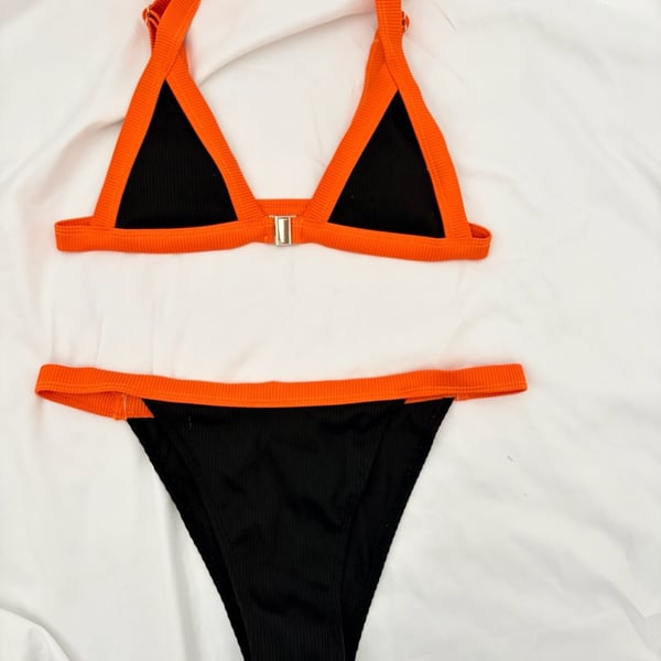 Zaful Ribbed Contrast Trim Triangle Bikini Set Size US 6