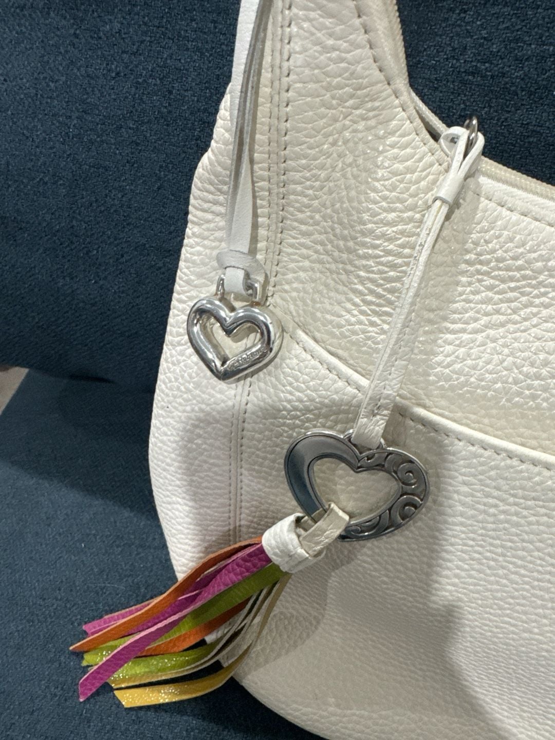Brighton Barbados White Pebbled Leather Hobo Bag with Multi-Color Braided Strap 2