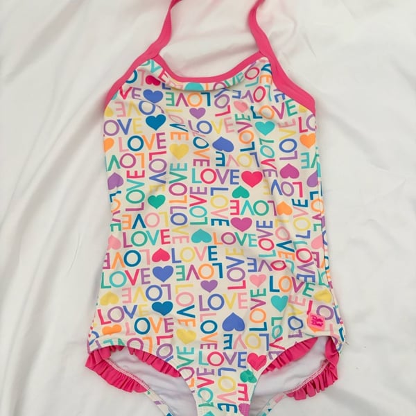 RuffleButts Girls Love Heart Print One Piece Swimsuit Size 10