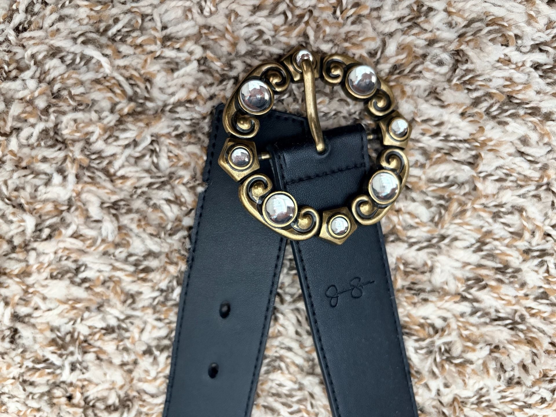 Jessica Simpson Black Synthetic Leather Belt with Jeweled Buckle Size S 2