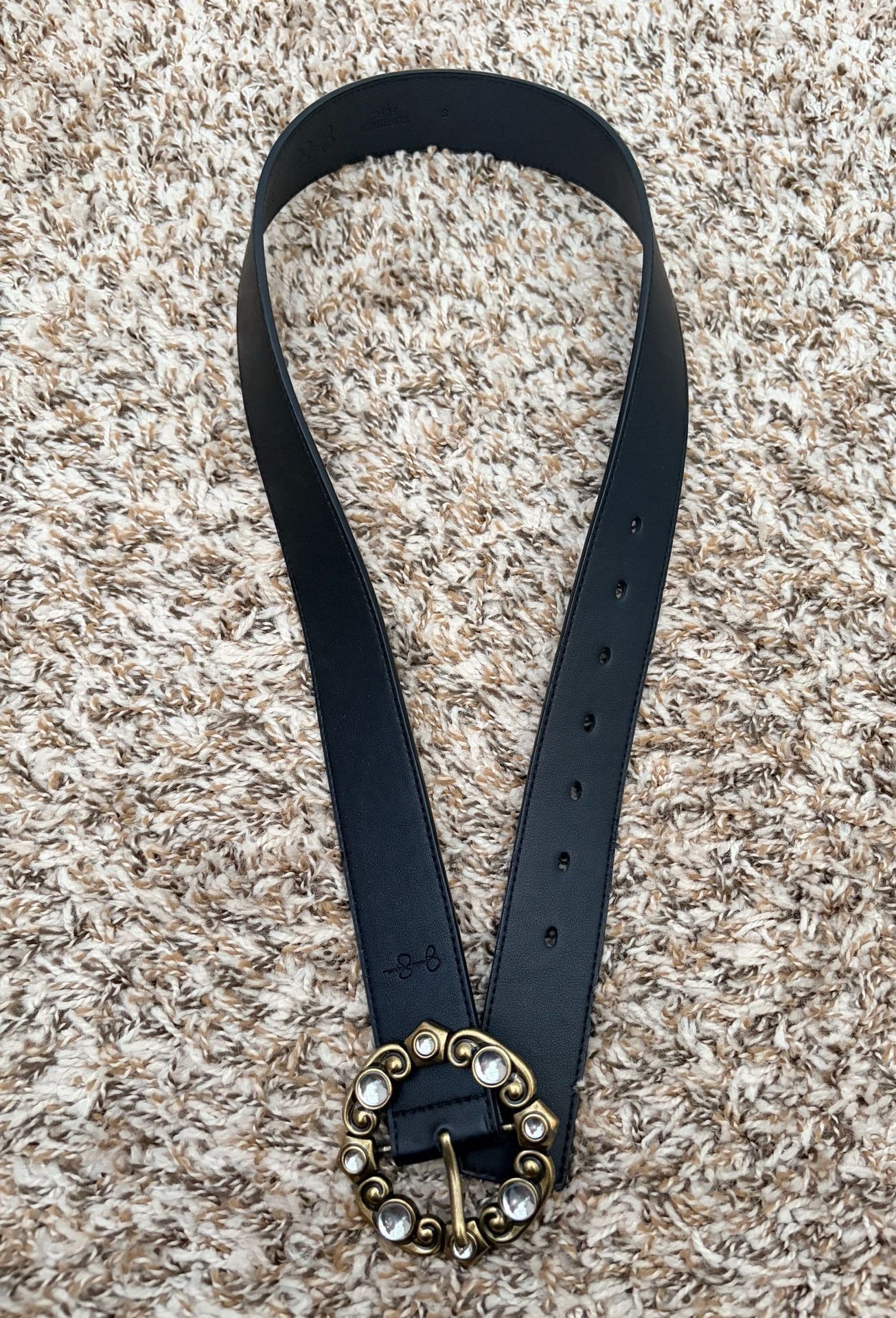 Jessica Simpson Black Synthetic Leather Belt with Jeweled Buckle Size S 1