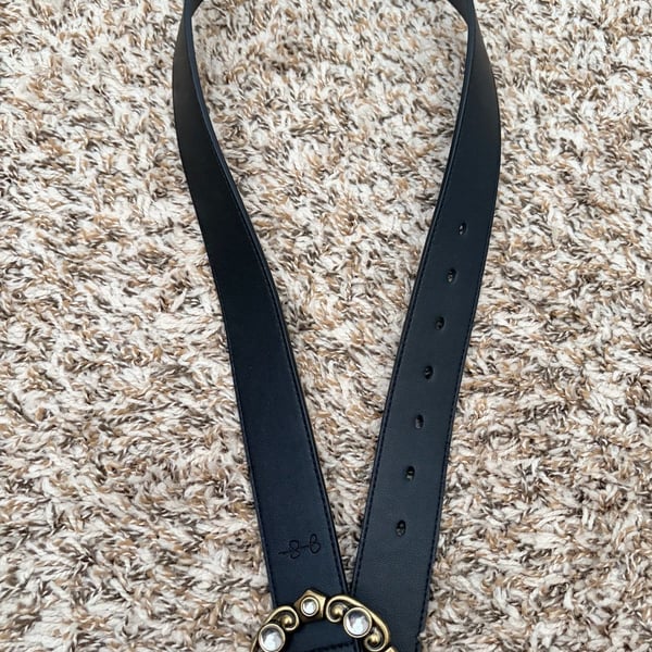 Jessica Simpson Black Synthetic Leather Belt with Jeweled Buckle Size S