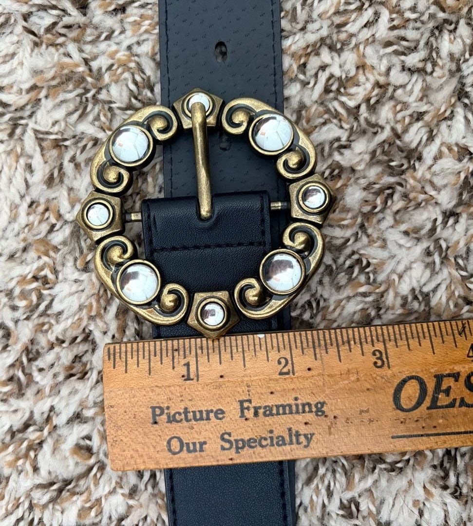 Jessica Simpson Black Synthetic Leather Belt with Jeweled Buckle Size S 5