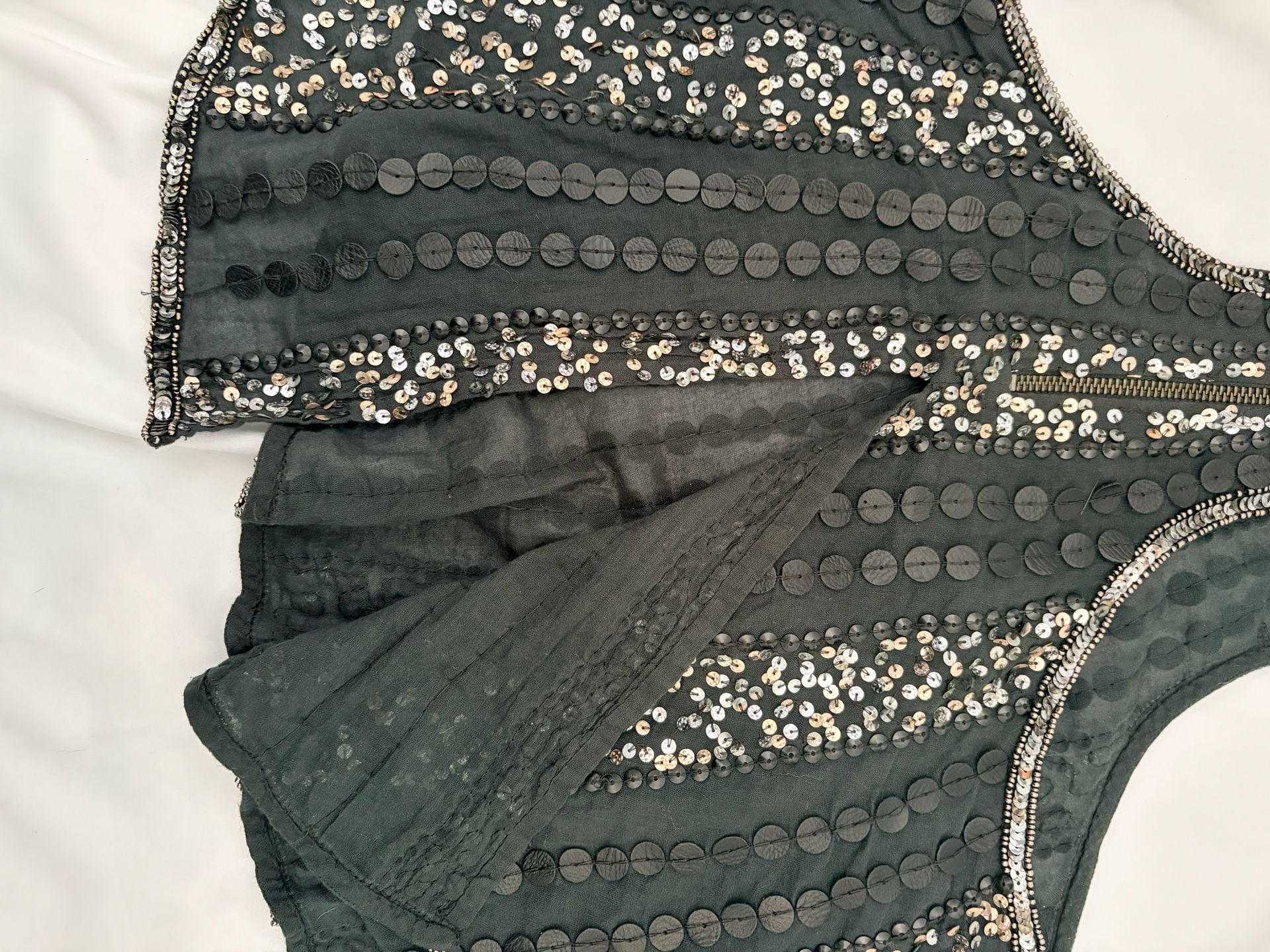 T-Bags Los Angeles Black Sequin Striped Peplum Top Size XS 9