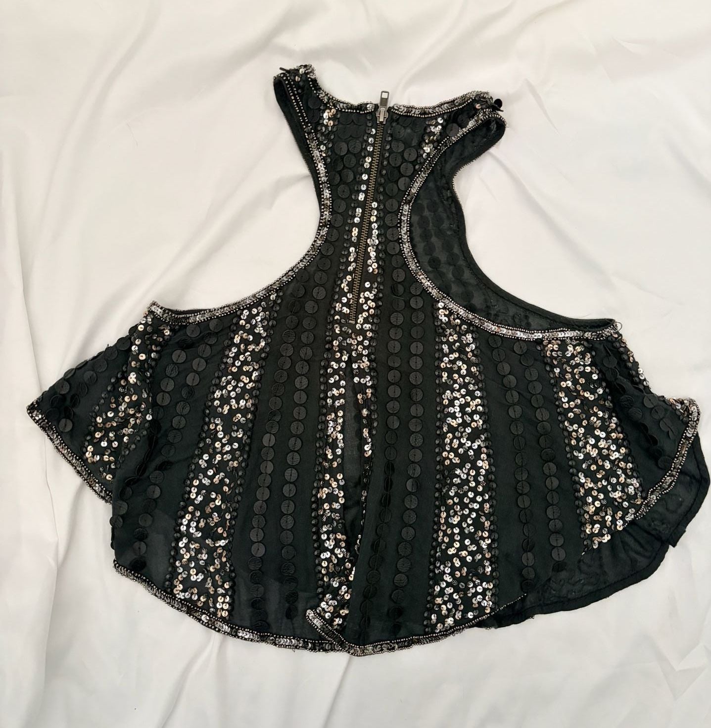 T-Bags Los Angeles Black Sequin Striped Peplum Top Size XS 7
