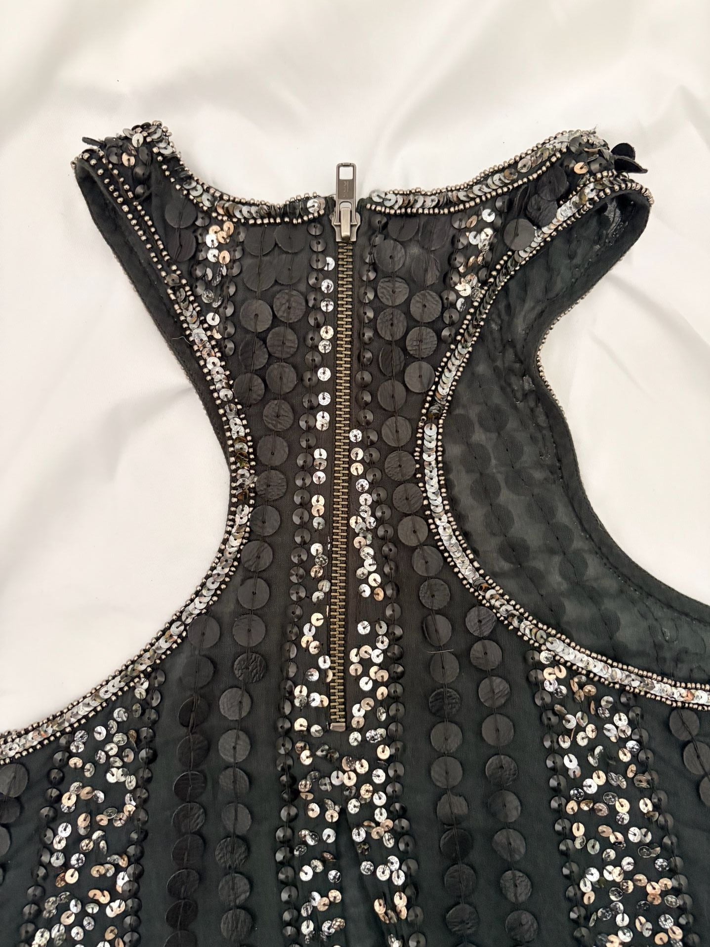 T-Bags Los Angeles Black Sequin Striped Peplum Top Size XS 8