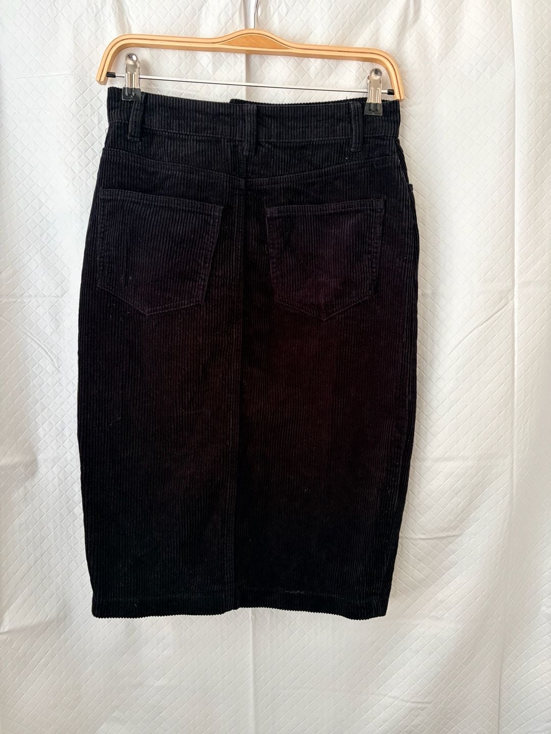 Forever 21 Black Corduroy Midi Skirt with Front Slit Size Small 4