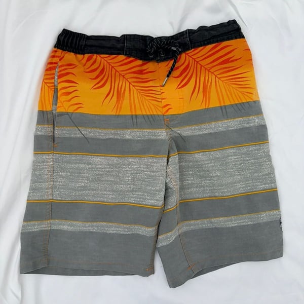 Tony Hawk Boys Reflex Stretch Board Shorts Grey Orange Palm Size M (10/12)