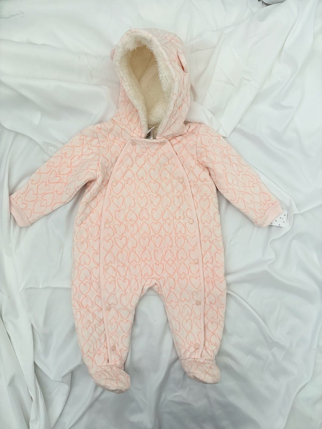 Nordstrom Baby Pink Frosty Hearts Quilted Hooded Bunting 9M 2