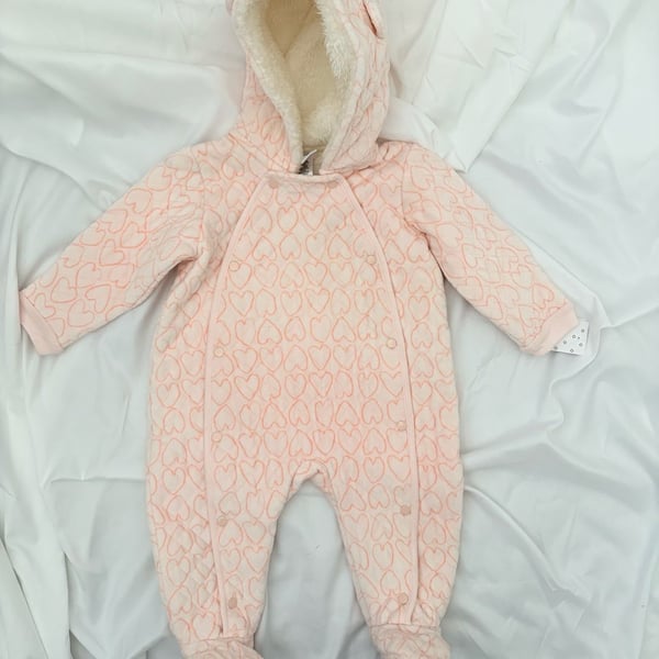 Nordstrom Baby Pink Frosty Hearts Quilted Hooded Bunting 9M