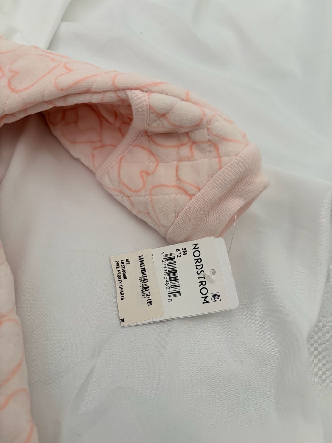 Nordstrom Baby Pink Frosty Hearts Quilted Hooded Bunting 9M 5