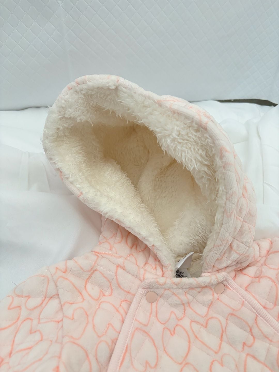 Nordstrom Baby Pink Frosty Hearts Quilted Hooded Bunting 9M 6