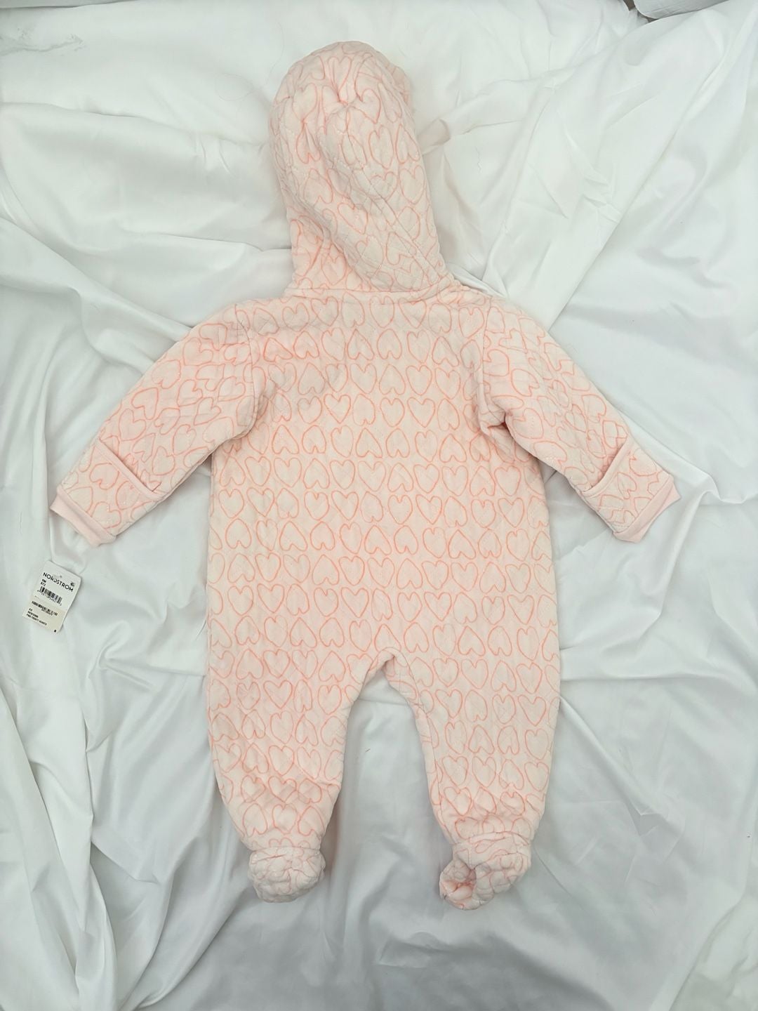 Nordstrom Baby Pink Frosty Hearts Quilted Hooded Bunting 9M 8